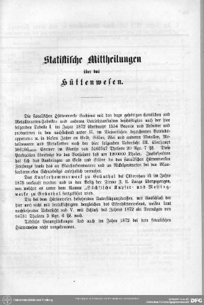 Statistische Mittheilungen über das Hüttenwesen : Statistische Mitteilungen über das Hüttenwesen