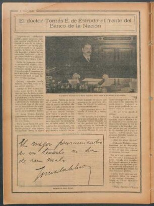 El doctor Tomás E. de Estrada al frente del Banco de la Nación