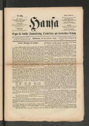 No. 100. Mittwoch, den 16. Februar 1853.
