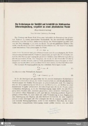 Die Erscheinungen der Stabilität und Instabilität der Mathieuschen Differentialgleichung, vorgeführt an einem physikalischen Pendel