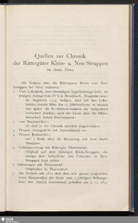 Quellen zur Chronik der Rittergüter Klein- u. Neu-Struppen im Amte Pirna