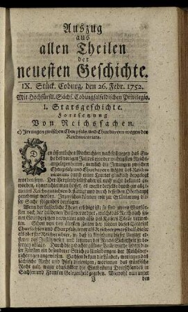 IX. Stück. Coburg, den 26. Febr. 1752.