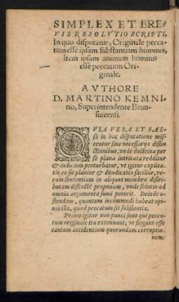Simplex Et Brevis Resolutio Scripti, In quo disputatur, Originale peccatum esse ipsam substantiam hominis, Item ipsam animam hominis esse peccatum Originale.