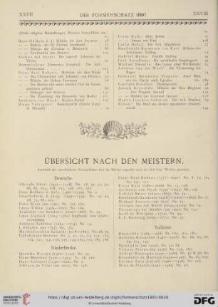 Übersicht nach den Meistern