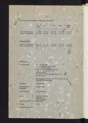 Semestertermine Wintersemester 1995/1996