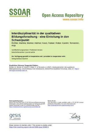 Interdisziplinarität in der qualitativen Bildungsforschung - eine Einleitung in den Schwerpunkt