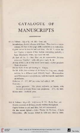 Catalogue of manuscripts