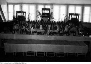 Dresden, Strehlen, Sportplatz, Radrennen Internationale Friedensfahrt, Donath-Ausstellung (Produkte der Obstkelterei Donath, ab 1950 VEB Lockwitzgrund), Oktober 1951