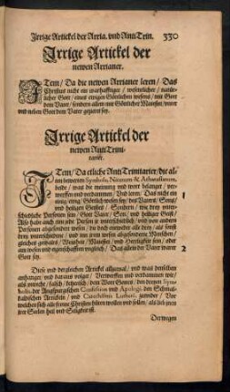 Irrige Artickel der newen Anti Trinitarier.