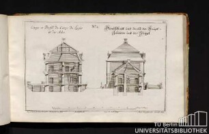 No. 2. Coupe et Profil du Corps de Logis et des Ailes. Durchschnitt und Profil des Haupt-Gebäudes und der Flügel.