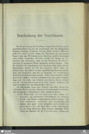 Bearbeitung der Textilfasern