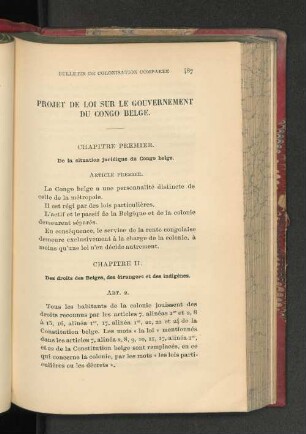 Projet De Loi Sur Le Gouvernement Du congo Belge.
