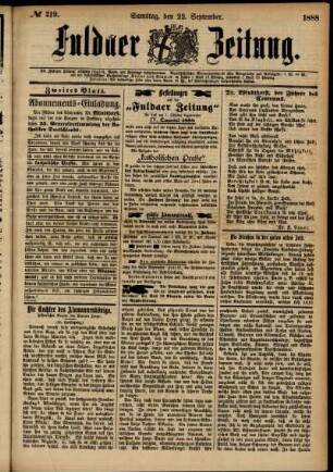 Zweite Ausgabe vom Samstag, den 22. September 1888.