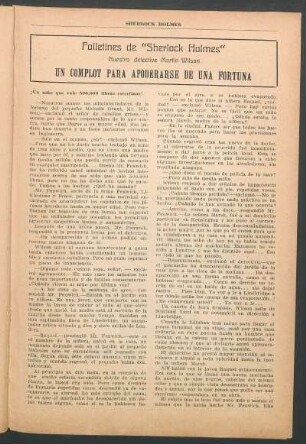 Folletines de "Sherlock Holmes" - Nuestro detective Martín Wilson - Un complot para apoderarse de una fortuna