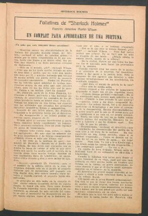 Folletines de "Sherlock Holmes" - Nuestro detective Martín Wilson - Un complot para apoderarse de una fortuna