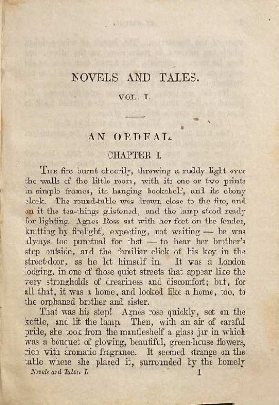 Novels and tales : reprinted from Household Words, 1. An ordeal [u.a.]
