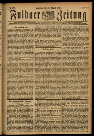 Ausgabe vom Samstag, den 27. August 1892.