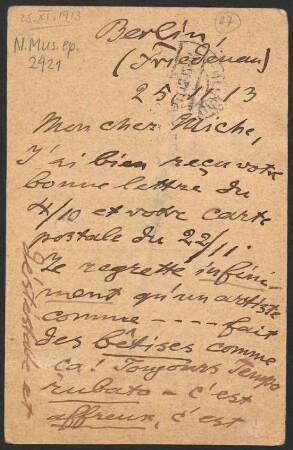 Postkarte an Paul Miche : 25.11.1913