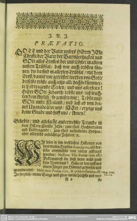 Leichenpredigt : Triplex Mortis Bonum oder dreyfaches Wohl. Praefatio. Text. Exordium. Propositio. Tractatio