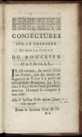 Conjectures Sur La Grandeur Et Sur La Figure Du Bouclier D'Archille