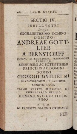 Sectio IV. Perillustri atque excellentissimo Domino Domino Andreae Gottlieb a Bernstorff[...]