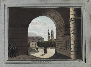 'Anlagen-Portal in Stuttgart' Durchblick zur Stiftskirche; Aquarell (Nr.77)