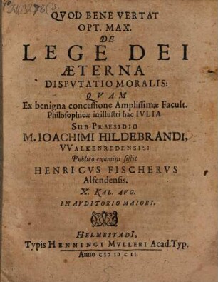 De Lege Dei Aeterna Disputatio Moralis