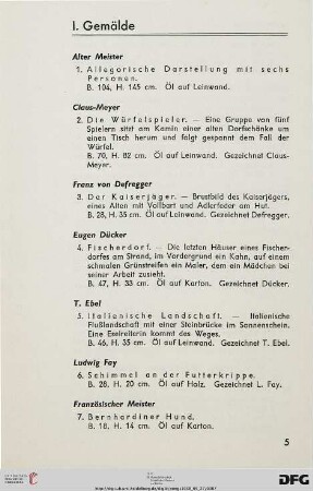 I. Gemälde (Nr. 1-22)