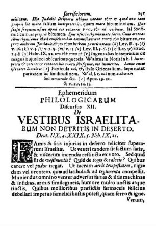 Dirscurs XII. De Vestibus Israelitarum non detritis in deserto.