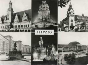 Leipzig: Altes Rathaus, Völkerschlachtdenkmal, Zoo, Kongreßhalle, Ringbebauung, Neues Rathaus, Hauptbahnhof (Ostseite)