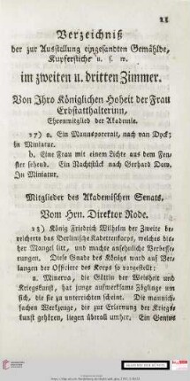 Verzeichniß der zur Ausstellung eingesandten Gemählde, Kupferstiche u. s. w. im zweiten und dritten Zimmer