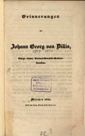Erinnerungen an Joh. Georg von Dillis