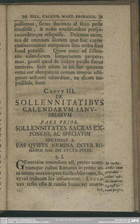 Caput III. De Sollennitatibus Calendarum Ianuariarum