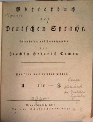 Wörterbuch der deutschen Sprache, 5. U bis Z