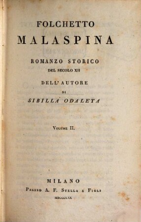 Folchetto Malaspina : romanzo storico del secolo XII, 2