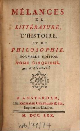 Mélanges De Littérature, D'Histoire Et De Philosophie. 5