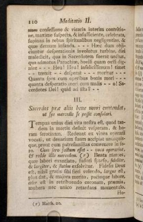 110-118, III. Sacerdos prae aliis bene mori contendat, ut spe mercedis se possit consolari.; Colloquium; Reflexio.