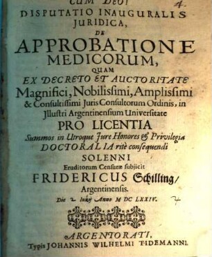 Disputatio Inauguralis Juridica, De Approbatione Medicorum