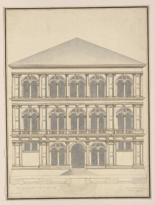 Ansicht und Grundriss der Uferfassade des Palazzo Vendramin-Calergi in Venedig