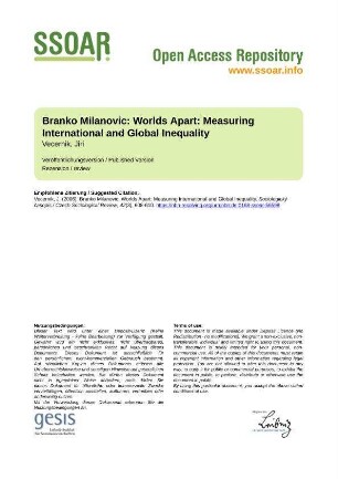 Branko Milanovic: Worlds Apart: Measuring International and Global Inequality