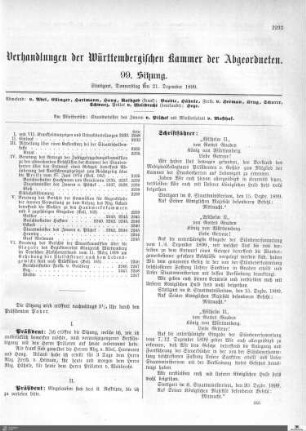 99. Sitzung, Stuttgart, 21.12.1899