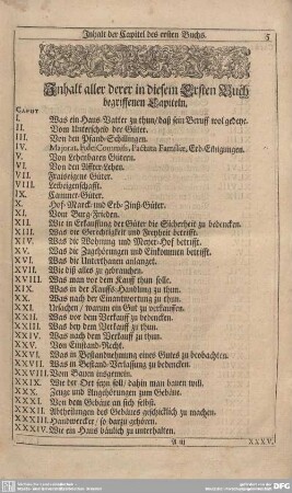 Inhalt aller derer in diesem Ersten Buch begriffenen Capiteln.