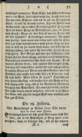 Die 29. Historia. Wie Eulenspiegel zu Erfurt einen Esel lernet lesen in einem alten Psalter