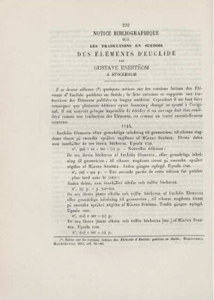Notice Bibliographique sur les traductions en Suédois des Éléments d' Euclide.