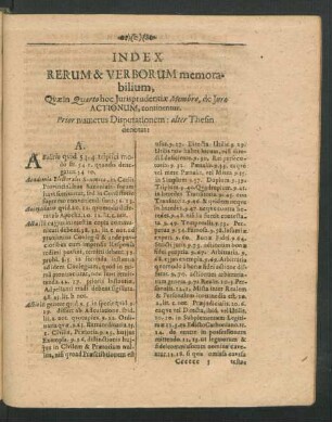 Index Rerum & Verborum memorabilium
