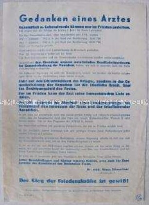 Propagandaflugblatt der Nationalen Front zu den Kommunalwahlen 1961 mit dem Bekenntnis eines Arztes zu den Kandidaten der Nationalen Front