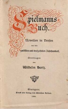 Spielmanns-Buch : Novellen in Versen aus dem 12. und 13. Jahrhundert