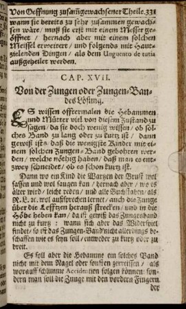 Cap. XVII. Von der Zungen oder Zungen-Bandes Lösung.