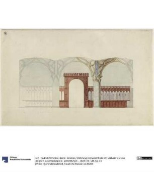 Berlin. Schloss, Wohnung Kronprinz Friedrich Wilhelms IV. von Preußen, Erasmuskapelle. Einrichtung zum Arbeitszimmer des Kronprinzen. Entwurf zu einer Trennwand