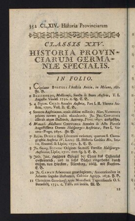 352-431, Classis XIV: Historia Provinciarum Germaniae specialis